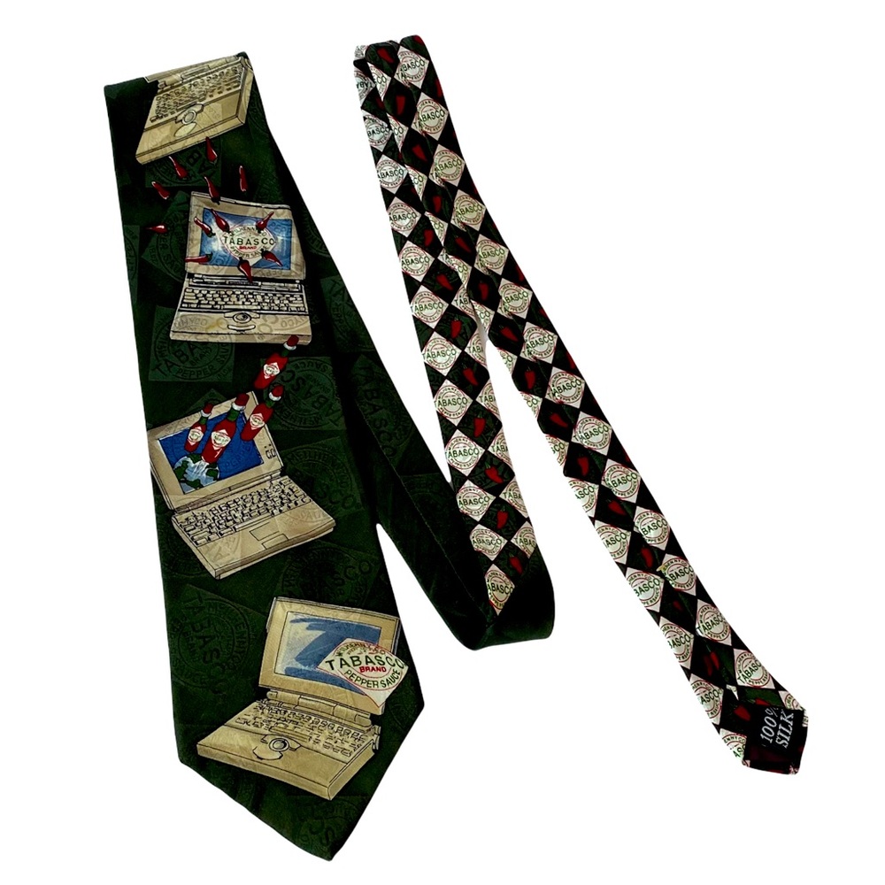 Tabasco 100% Silk Tie With Tabasco Bottles and Laptops On It